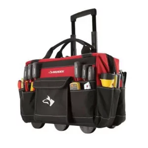 Husky GP-43196N13 18" 600-Denier Red Water Resistant Contractor's Rolling Tool Tote Bag with Telescoping Handle